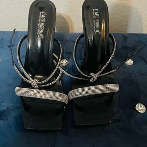 Cape Robbin Black Heels with Glittering Silver Straps